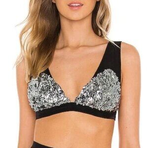 Free People Intimately Let Shine Triangle Bra Bralette Black Silver Sequin XS